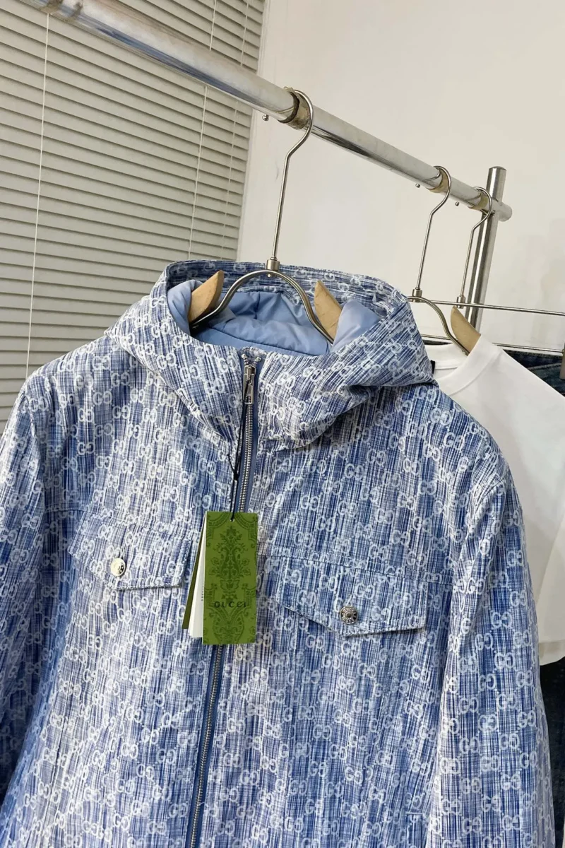 Replica Gucci Jacquard Denim Down Jacket Blue Regular Reps - RepLuxe