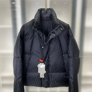 Replica Dior Oblique Down Jacket Black Stand Collar Reps - RepLuxe
