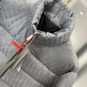 Replica Dior Oblique Down Jacket Grey Stand Collar Reps - RepLuxe