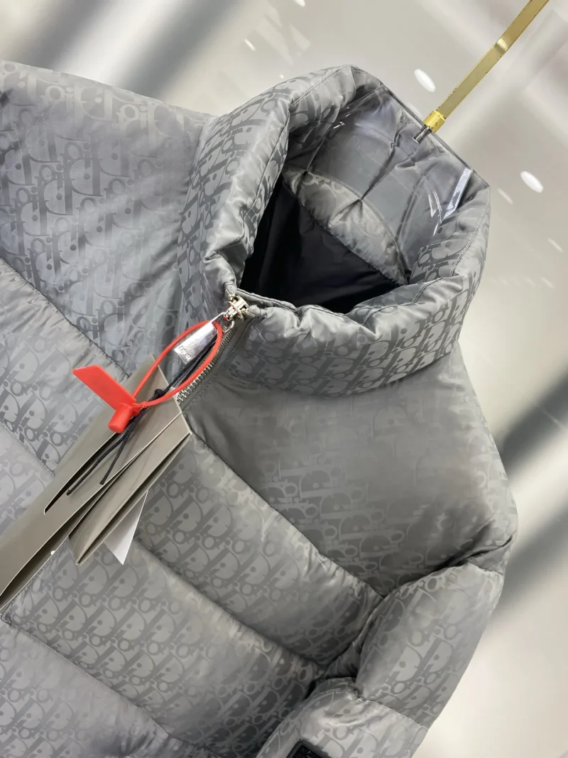 Replica Dior Oblique Down Jacket Grey Stand Collar Reps - RepLuxe