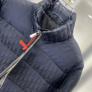 Replica Dior Oblique Down Jacket Navy Blue Stand Collar Reps - RepLuxe
