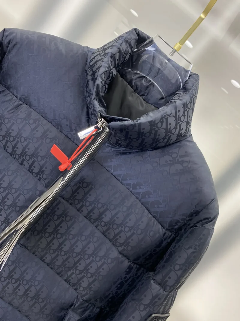 Replica Dior Oblique Down Jacket Navy Blue Stand Collar Reps - RepLuxe