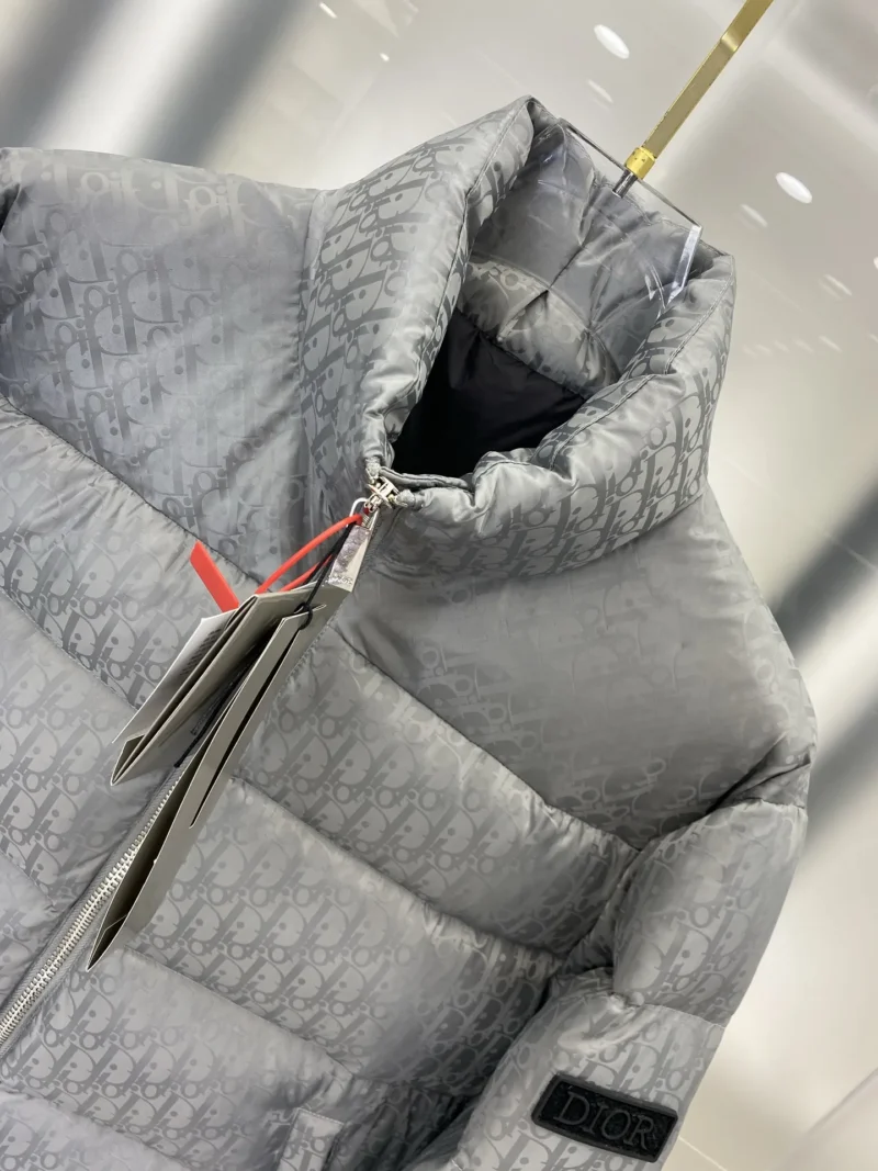 Replica Dior Oblique Down Jacket Grey Stand Collar Reps - RepLuxe
