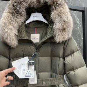 Replica Moncler Boedic Down Jacket Olive Green Long Reps - RepLuxe