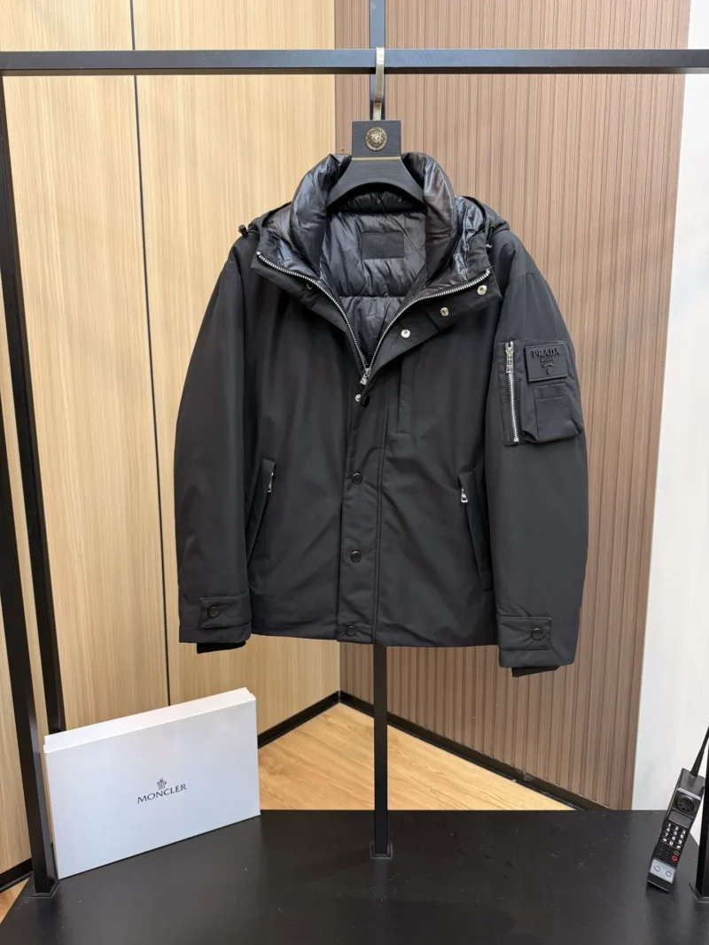 Replica Prada Down Jacket Black Hooded Style Reps - RepLuxe