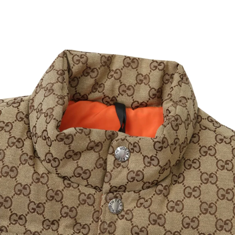 Replica THE NORTH FACE GUCCI Down Vest Beige GG Reps - RepLuxe