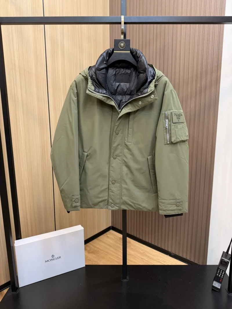 Replica Prada Down Jacket Olive Green Hooded Reps - RepLuxe