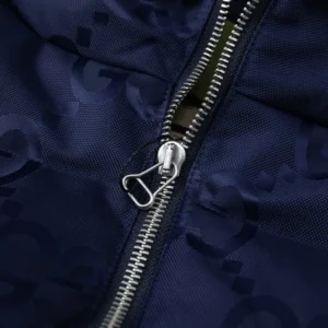 Replica Gucci GG Canvas Hooded Down Vest Navy Blue Reps - RepLuxe