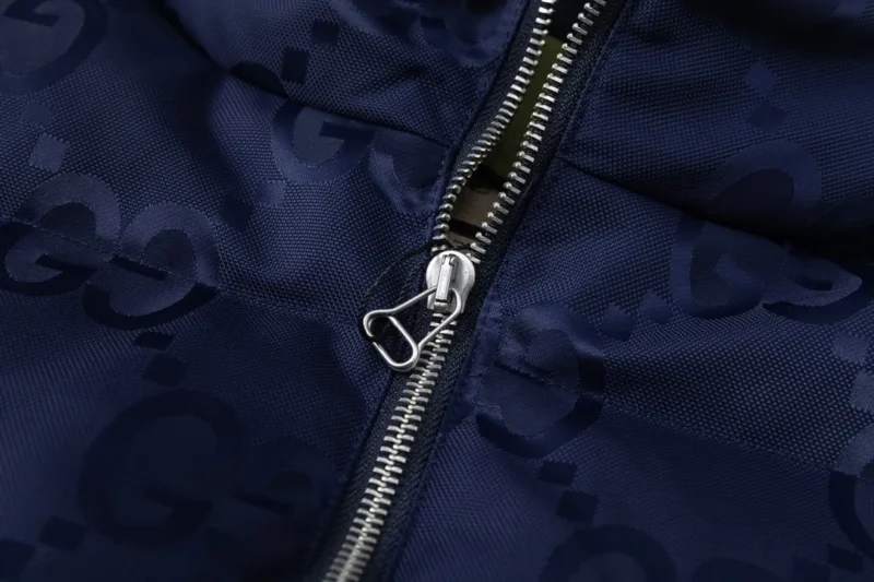 Replica Gucci GG Canvas Hooded Down Vest Navy Blue Reps - RepLuxe