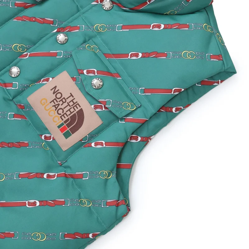 Replica THE NORTH FACE GUCCI Down Vest Green Print Reps - RepLuxe