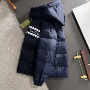 Replica Gucci Short Down Jacket Navy Blue Hooded Reps - RepLuxe