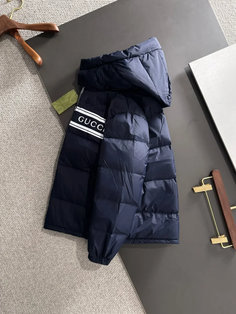 Replica Gucci Short Down Jacket Navy Blue Hooded Reps - RepLuxe