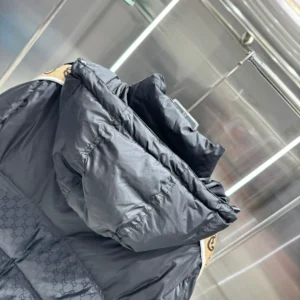 Replica Gucci GG Down Jacket Black with Beige Trim Reps - RepLuxe