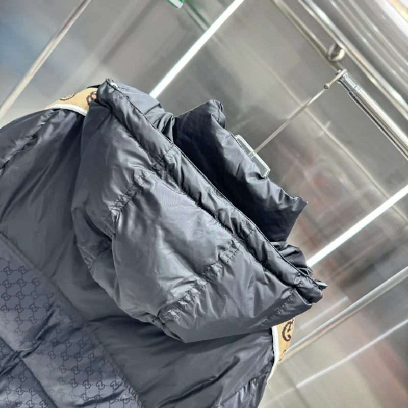 Replica Gucci GG Down Jacket Black with Beige Trim Reps - RepLuxe
