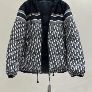 Replica Dior Classic Houndstooth Down Jacket Blue White Reps - RepLuxe