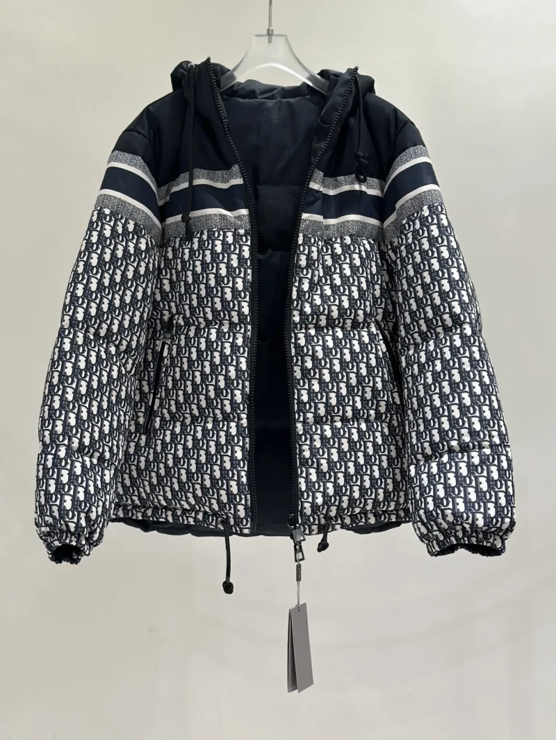 Replica Dior Classic Houndstooth Down Jacket Blue White Reps - RepLuxe