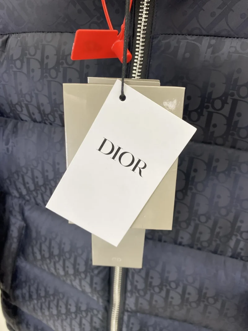 Replica Dior Oblique Down Jacket Navy Blue Stand Collar Reps - RepLuxe