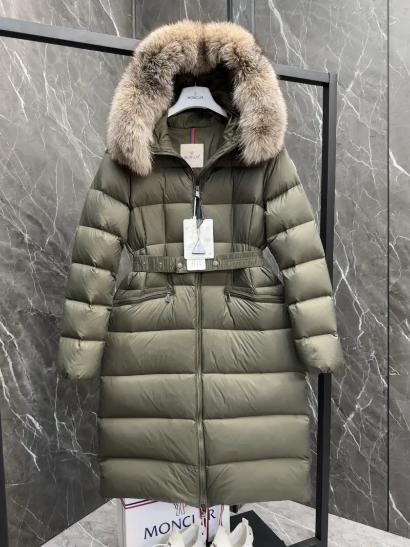 Replica Moncler Boedic Down Jacket Olive Green Long Reps - RepLuxe