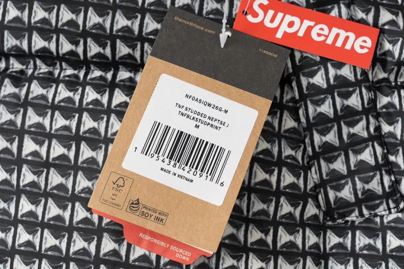 Replica The North Face Supreme TNF 96 Down Jacket Black Houndstooth Reps - RepLuxe