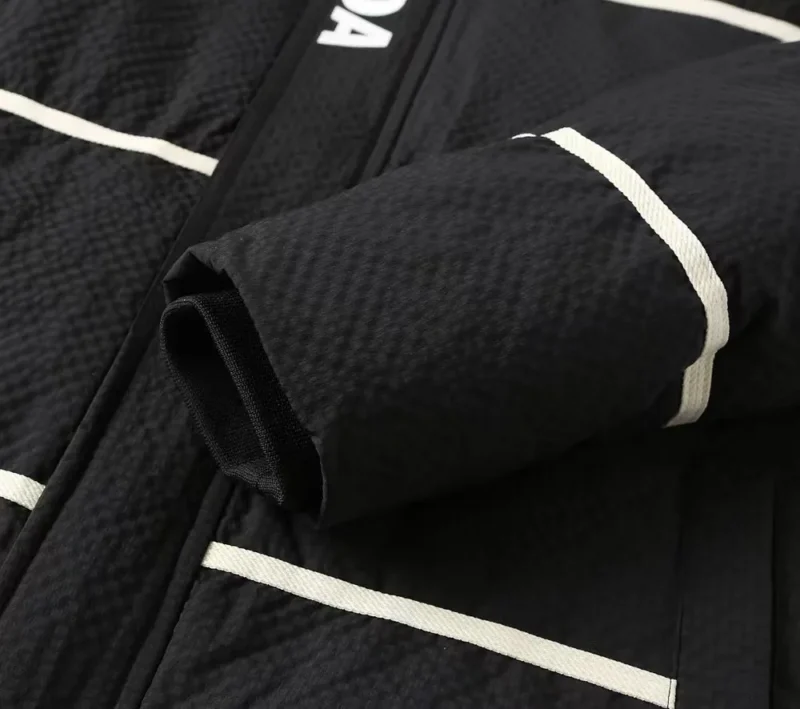 Replica Prada Striped Logo Down Jacket Black Unisex Reps - RepLuxe