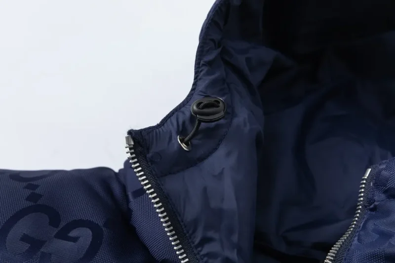 Replica Gucci GG Canvas Hooded Down Vest Navy Blue Reps - RepLuxe