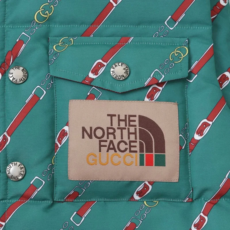 Replica THE NORTH FACE GUCCI Down Vest Green Print Reps - RepLuxe