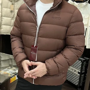 Replica Gucci 2025 Down Jacket Brown Stand Collar Reps - RepLuxe