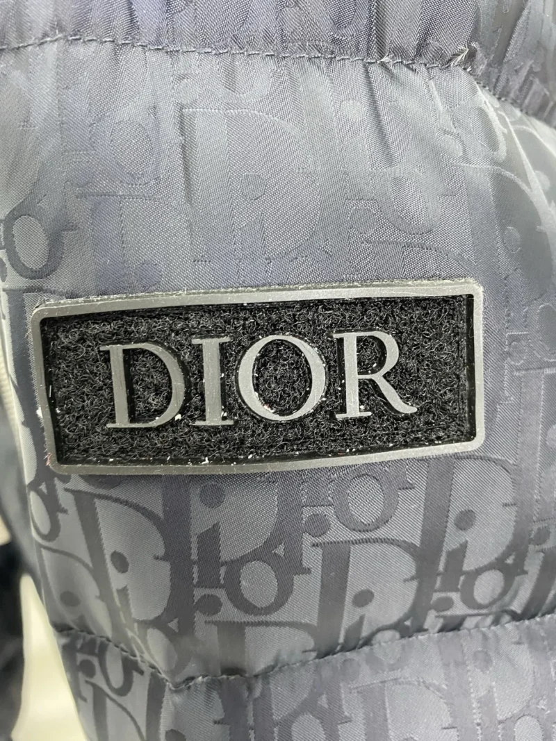 Replica Dior Oblique Down Jacket Navy Blue Stand Collar Reps - RepLuxe
