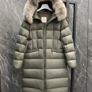 Replica Moncler Boedic Down Jacket Olive Green Long Reps - RepLuxe
