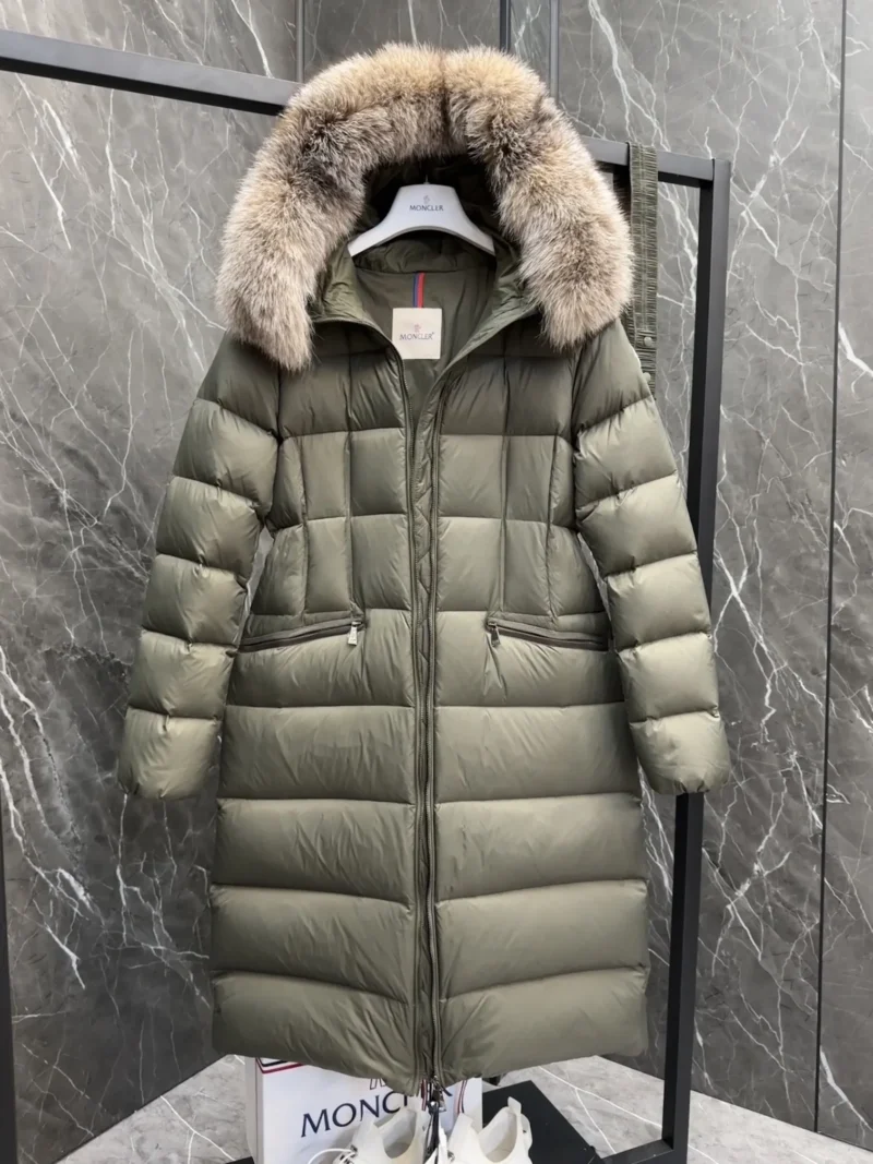 Replica Moncler Boedic Down Jacket Olive Green Long Reps - RepLuxe