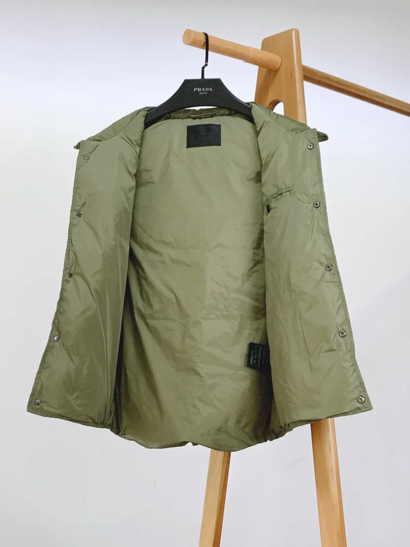Replica Prada Down Vest Olive Green Stand Collar Reps - RepLuxe