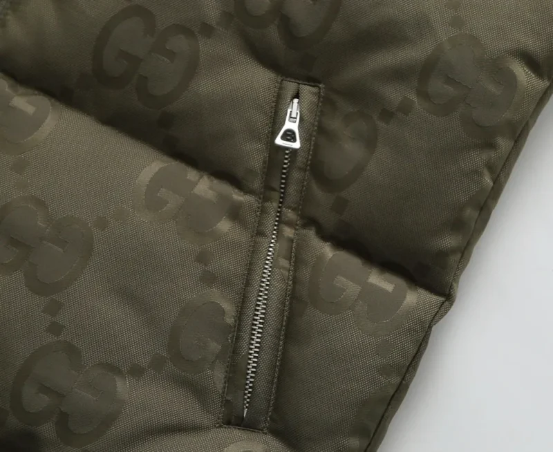 Replica Gucci GG Canvas Hooded Down Vest Olive Green Reps - RepLuxe