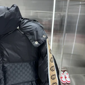 Replica Gucci GG Down Jacket Black with Beige Trim Reps - RepLuxe