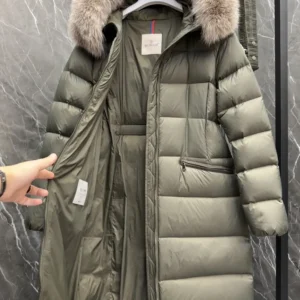 Replica Moncler Boedic Down Jacket Olive Green Long Reps - RepLuxe
