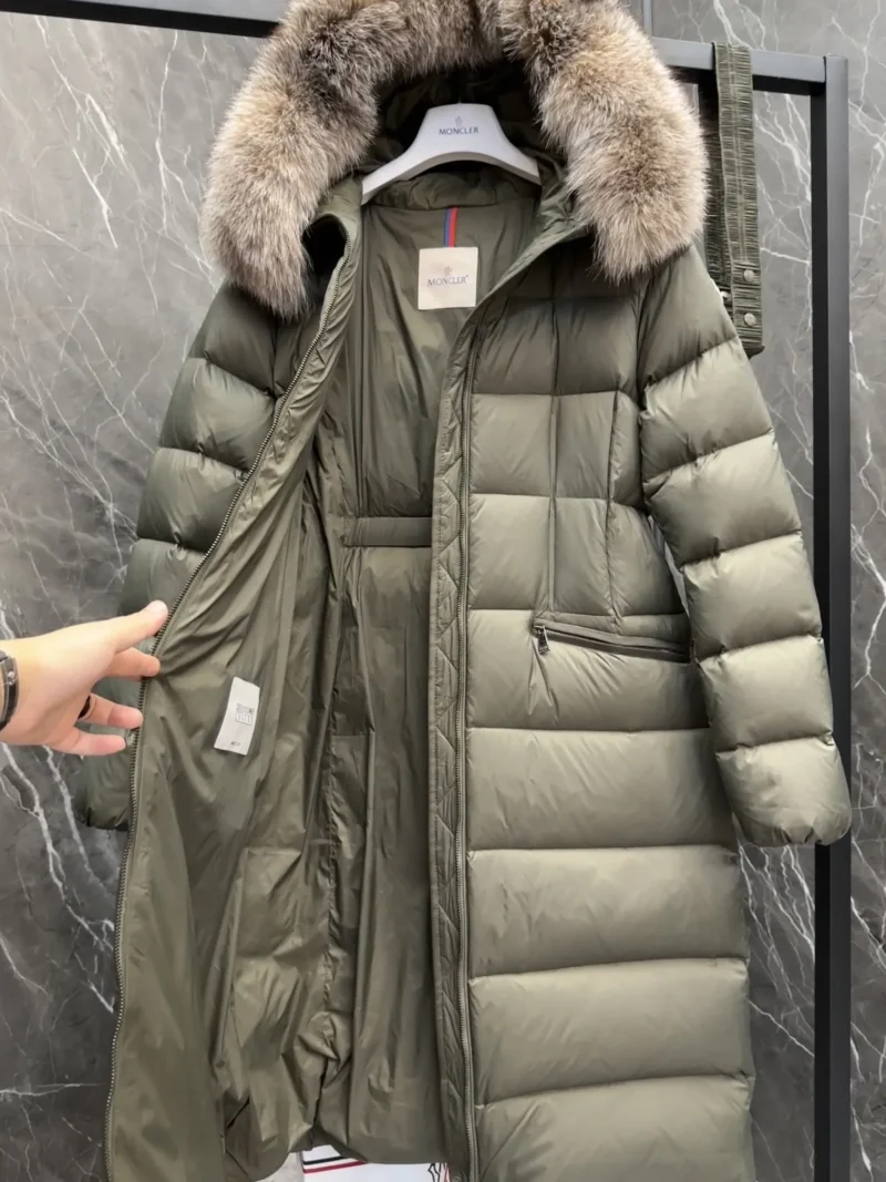 Replica Moncler Boedic Down Jacket Olive Green Long Reps - RepLuxe