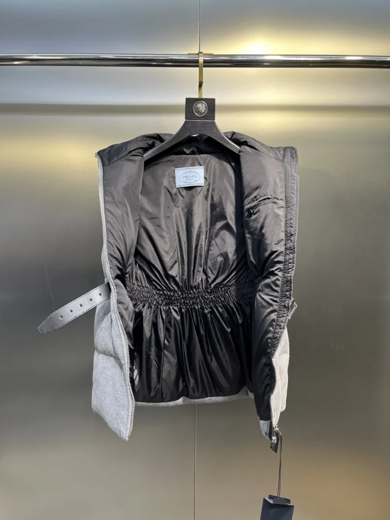 Replica Prada Logo Wool Down Vest Gray Sleeveless Reps - RepLuxe