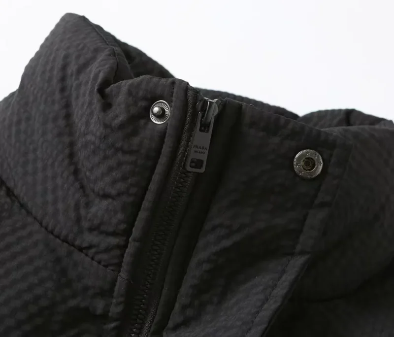 Replica Prada Striped Logo Down Jacket Black Unisex Reps - RepLuxe