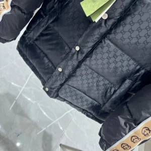 Replica Gucci GG Down Jacket Black with Beige Trim Reps - RepLuxe