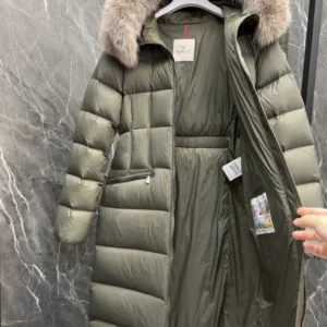 Replica Moncler Boedic Down Jacket Olive Green Long Reps - RepLuxe