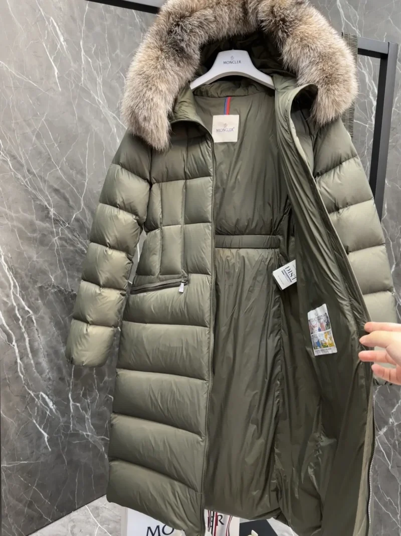 Replica Moncler Boedic Down Jacket Olive Green Long Reps - RepLuxe