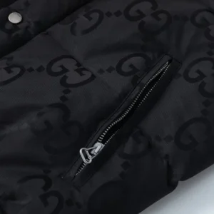 Replica Gucci Monogram Down Jacket Black Snap Button Reps - RepLuxe