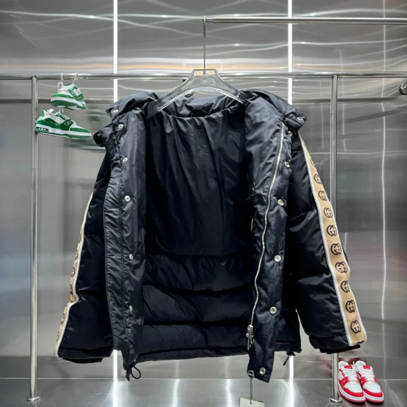 Replica Gucci GG Down Jacket Black with Beige Trim Reps - RepLuxe