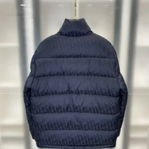 Replica Dior Oblique Down Jacket Navy Blue Stand Collar Reps - RepLuxe