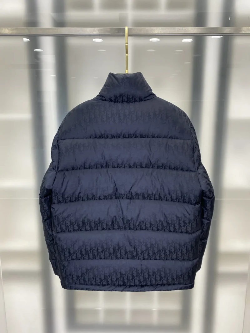Replica Dior Oblique Down Jacket Navy Blue Stand Collar Reps - RepLuxe