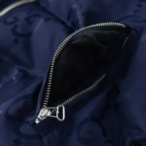 Replica Gucci GG Canvas Hooded Down Vest Navy Blue Reps - RepLuxe