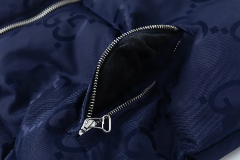 Replica Gucci GG Canvas Hooded Down Vest Navy Blue Reps - RepLuxe