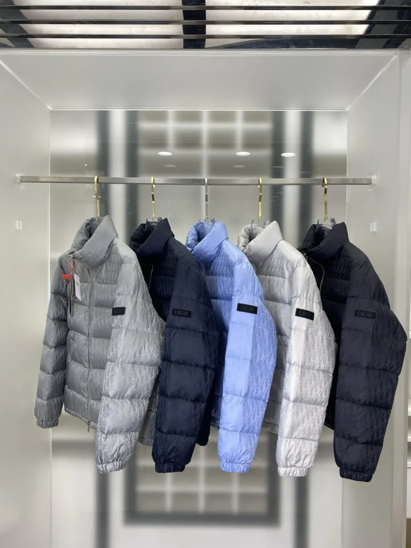 Replica Dior Oblique Down Jacket Blue Stand Collar Reps - RepLuxe