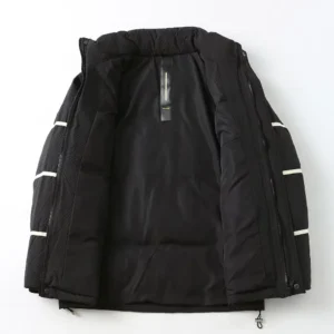 Replica Prada Striped Logo Down Jacket Black Unisex Reps - RepLuxe